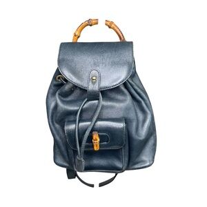 Gucci Navy Blue Vintage Backpack with Bamboo Handle